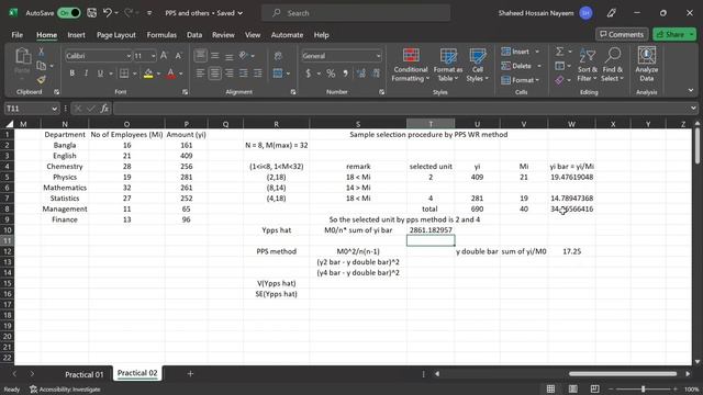 Efficiency of brewers, murthy's and random group method with pps method by using Excel смотреть онлайн