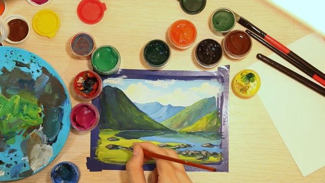Рисуем горный пейзаж гуашью. Mountain landscape gouache смотреть онлайн
