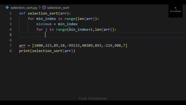 Selection Sort Implementation in Python | At A Glance | #selectionsort смотреть онлайн