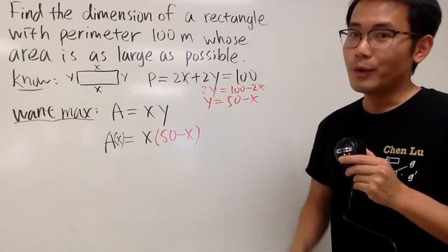 find the dimension of a rectangle with perimeter of 100 m and the largest area, calculus 1 tutorial смотреть онлайн