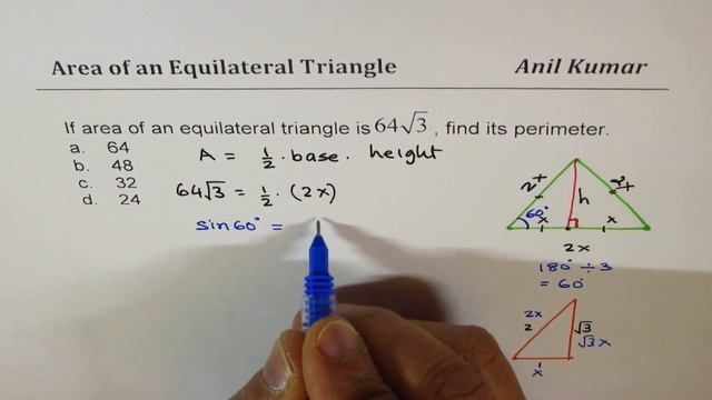 Find Perimeter of an Equilateral Triangle whose area is 64 root 3 смотреть онлайн
