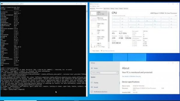 Run stable diffusion using CPU: 16-core CPU AMD 5950x running stable diffusion Method 2 ONNX method