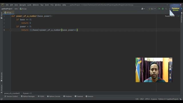 Find out power of a number using recursion in Python | Python Tutorial | Pycharm IDE | Python смотреть онлайн