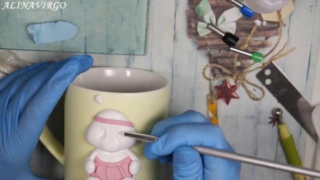 Мастер-класс: Декор кружки из полимерной глины FIMO / Зайка на кружке / polymer clay tutorial смотреть онлайн