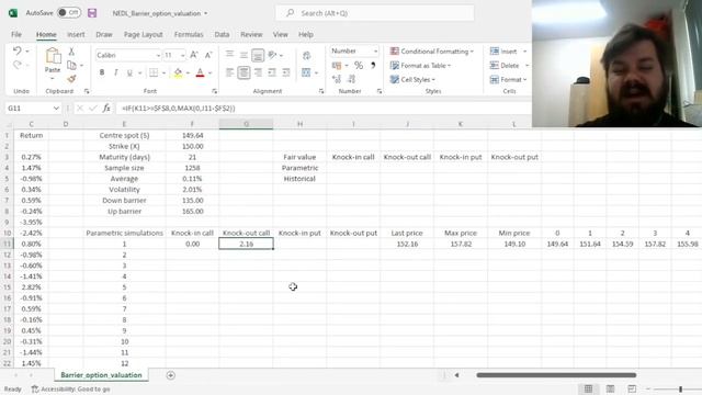 Barrier option valuation: Monte Carlo and historical simulations (Excel) смотреть онлайн