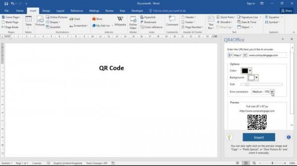 Insert a QR Code in Microsoft Word
