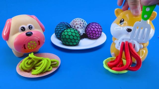 Satisfying Video L Playdoh Noddles With Stress Balls Cutting ASMR #5 | Sand B