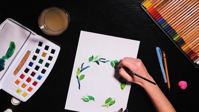 Как нарисовать Рождественский венок. Делаем Новогоднюю открытку. смотреть онлайн