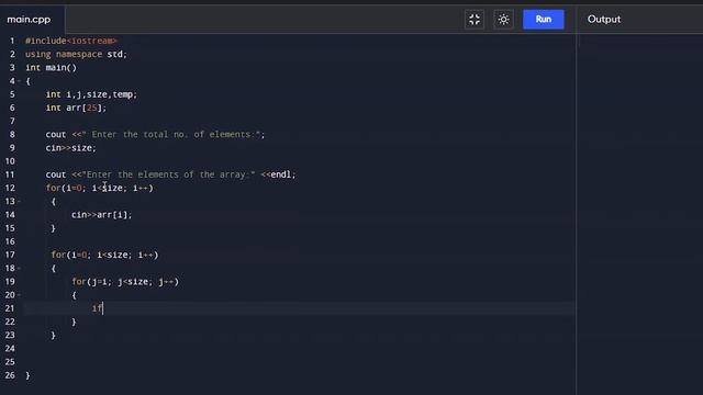 Selection sort in C++ for ascending order смотреть онлайн