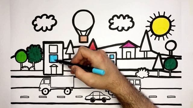 How to Draw a Miniature City Drawing And Coloring City For Kids And Toddlers смотреть онлайн
