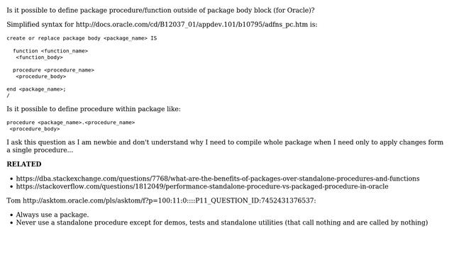 Is it possible to define package procedure/function outside of package body block (for Oracle)? смотреть онлайн
