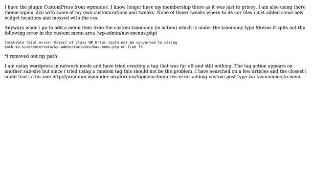 Wordpress: Error when adding custom taxonomy to wp nav menu смотреть онлайн