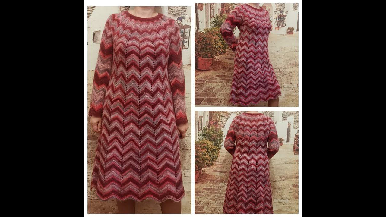 И все таки платье спицами с круглой кокеткой узором зигзаг. Часть 3. Готовая работа. смотреть онлайн