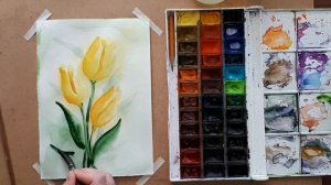 Урок ИЗО. Тюльпаны акварелью