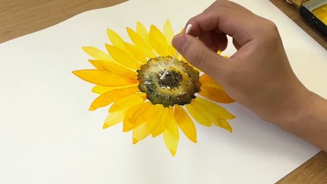 How to paint a sunflower / Yellow watercolor painting смотреть онлайн