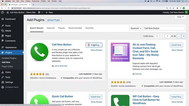 Installing the Call Now Button in WordPress directly from your Admin dashboard смотреть онлайн