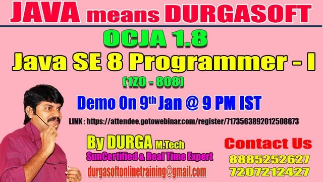 OCJA 1.8 Java SE 8 Programmer - I (1Z0 - 808) by Mr. Durga Demo on 9th JAN @ 9:00PM IST смотреть онлайн