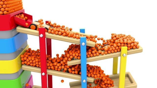 Color Balls and Toy Cars Sliding on Wooden Slider смотреть онлайн