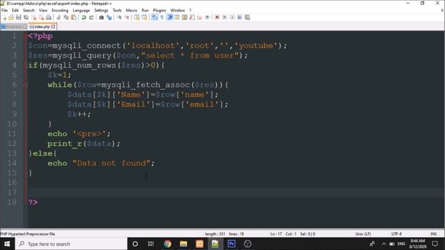 PHP database data export into excel смотреть онлайн