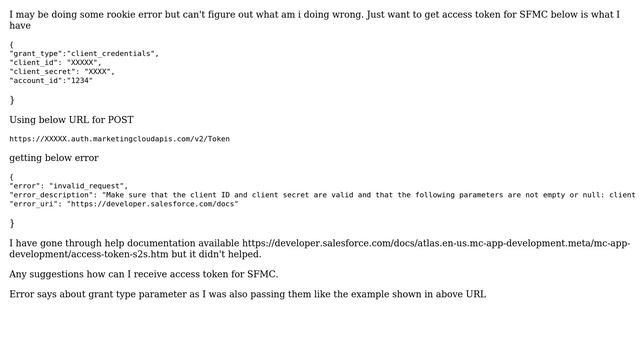 Salesforce: SFMC Postman Error 400 BAD Request When Requesting Access Token For SFMC