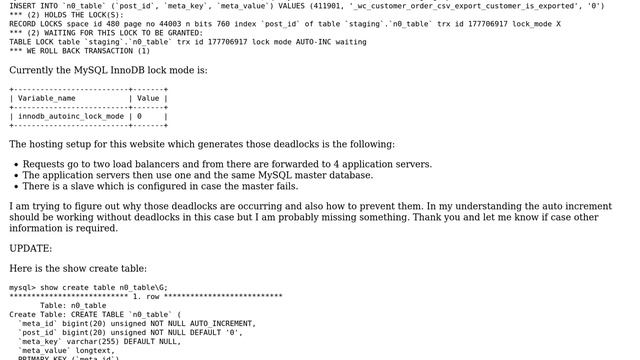 Databases: Help me understand and resolve MySQL deadlock - "lock mode AUTO-INC waiting" смотреть онлайн