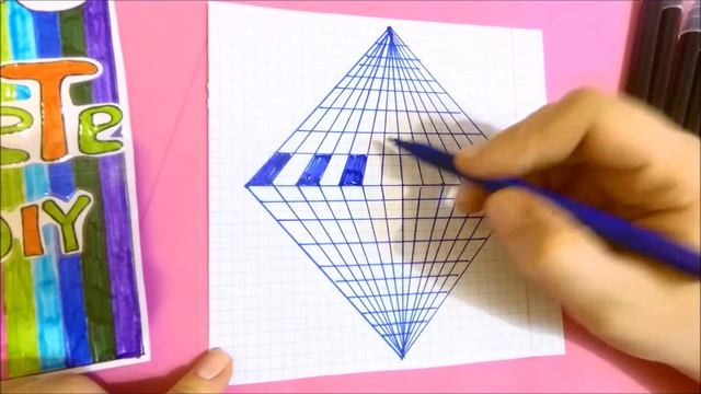 3d Рисунок/ На листе тетради ПО КЛЕТОЧКАМ !/Как нарисовать 3D рисунок/ Иллюзия 3Д смотреть онлайн