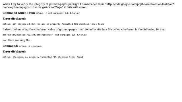 Unix & Linux: md5sum check fails for git-man-pages.tar.gz package (2 Solutions!!) смотреть онлайн