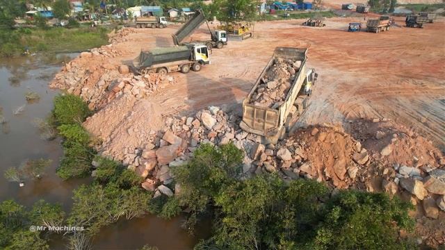 Part 15| Wow! Mavelous Land Leveling Action Powerful Dozer Move Rocks, Dump Truck Dumping Rock смотреть онлайн