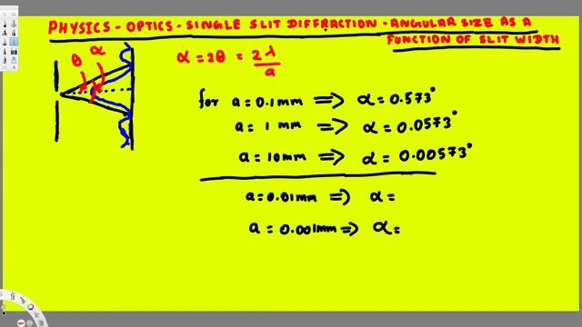 Physics : Optics : Single Slit Diffraction : Angular Size as a Function of Slit Width смотреть онлайн