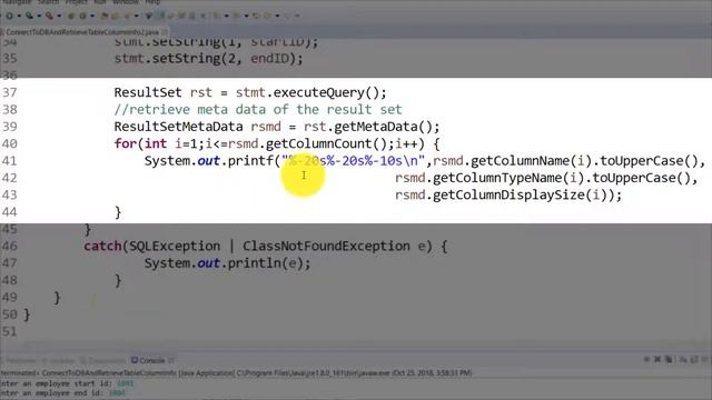 Java Display Table Column Name and Type смотреть онлайн