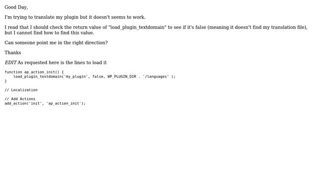 Wordpress: Return Value of load_plugin_textdomain смотреть онлайн