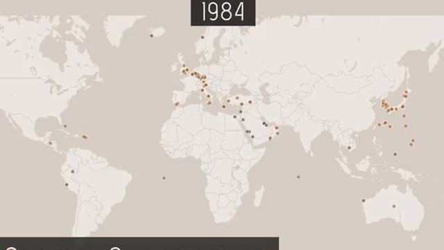 Карта строительства американских баз по всему миру, начиная с 1945 г. смотреть онлайн