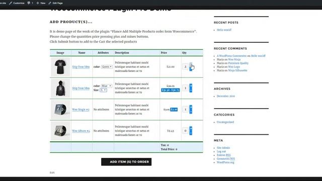 Flance Add Multiple Products order form Woocommerce PLugin Pro Demo смотреть онлайн