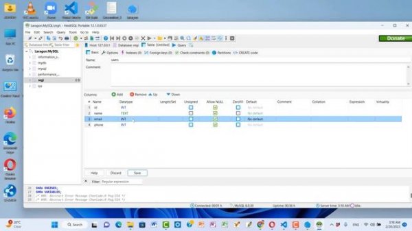 Laragon: Database create and Table create in mysql