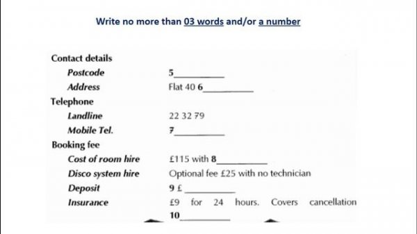 IELTS Listening Practice Test 2 - Section 1: Booking