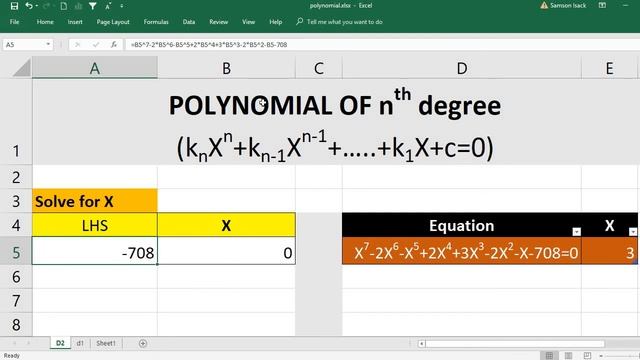 EXCEL: How to Solve POLYNOMIAL Equation of Degree n with one variable using Goal Seek in excel смотреть онлайн