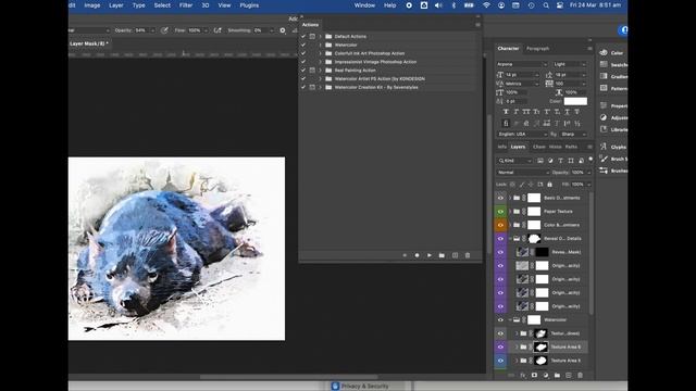 Turning a Tassie Devil photo into a watercolour painting using photoshop Actions смотреть онлайн