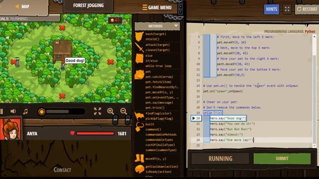 Forest Jogging CodeCombat.Python. смотреть онлайн