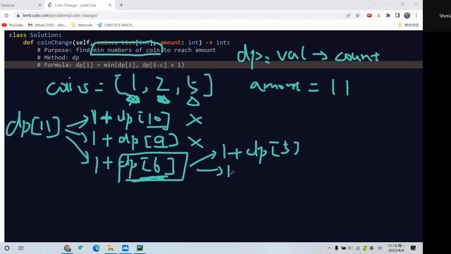 Leetcode 322. Coin Change. Dynamic Programming. Python смотреть онлайн