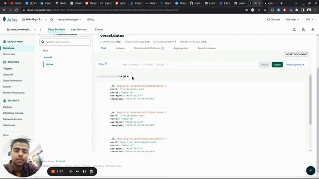 Express Node Api to recieve email,userAgent, timestamp via POST and store it in mongoDB atlas смотреть онлайн