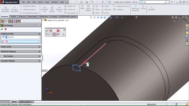 SOLIDWORKS - Swept Cut on a Cylinder смотреть онлайн
