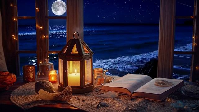 Moonlight and Starry Sky - Wave Sounds with Soft Slow Sax Jazz Instrumental for Relax - Chill Jazz смотреть онлайн