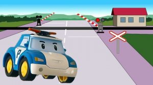 Робокар Поли. Полицейская машина. Изучаем дорожные знаки - Предупреждающие. Robokar Poli