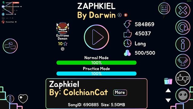 ZAPHKIEL 100% (EXTREME DEMON) BY DARWIN [300FPS] смотреть онлайн