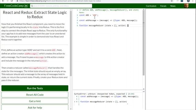 FCC: React and Redux Extract State Logic to Redux (3) смотреть онлайн