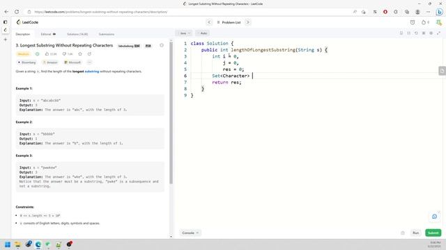 LeetCode 3 | Longest Substring Without Repeating Characters | 2 Sliding Windows | Set | Java смотреть онлайн
