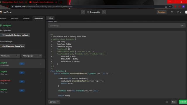 Maximum Binary Tree II #leetcode #programming short #java #BinaryTree смотреть онлайн