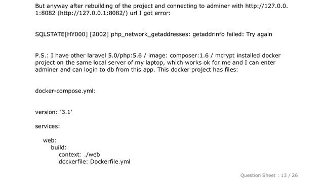 MySQL : php_network_getaddresses: getaddrinfo failed error in Docker's adminer смотреть онлайн