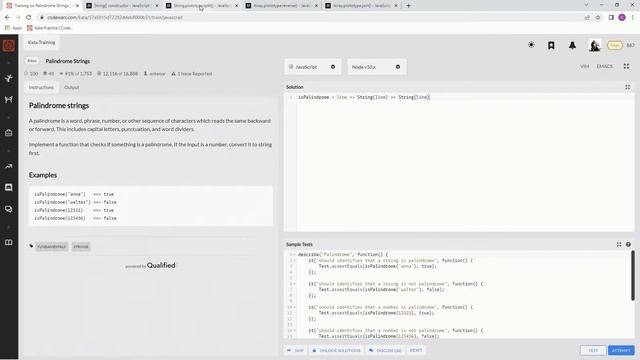 Codewars 8 kyu Palindrome Strings JavaScript смотреть онлайн