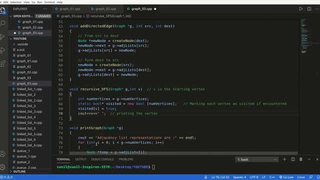 Depth First Search(DFS) of a Graph in C++ смотреть онлайн